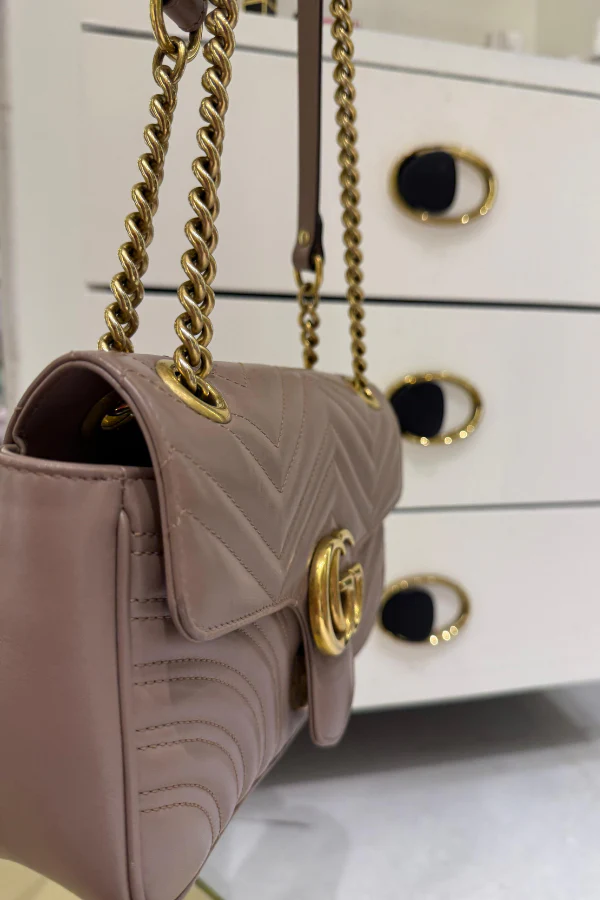 Gucci Nude Pink Matelasse Leather Medium GG Marmont Shoulder Bag - Image 5