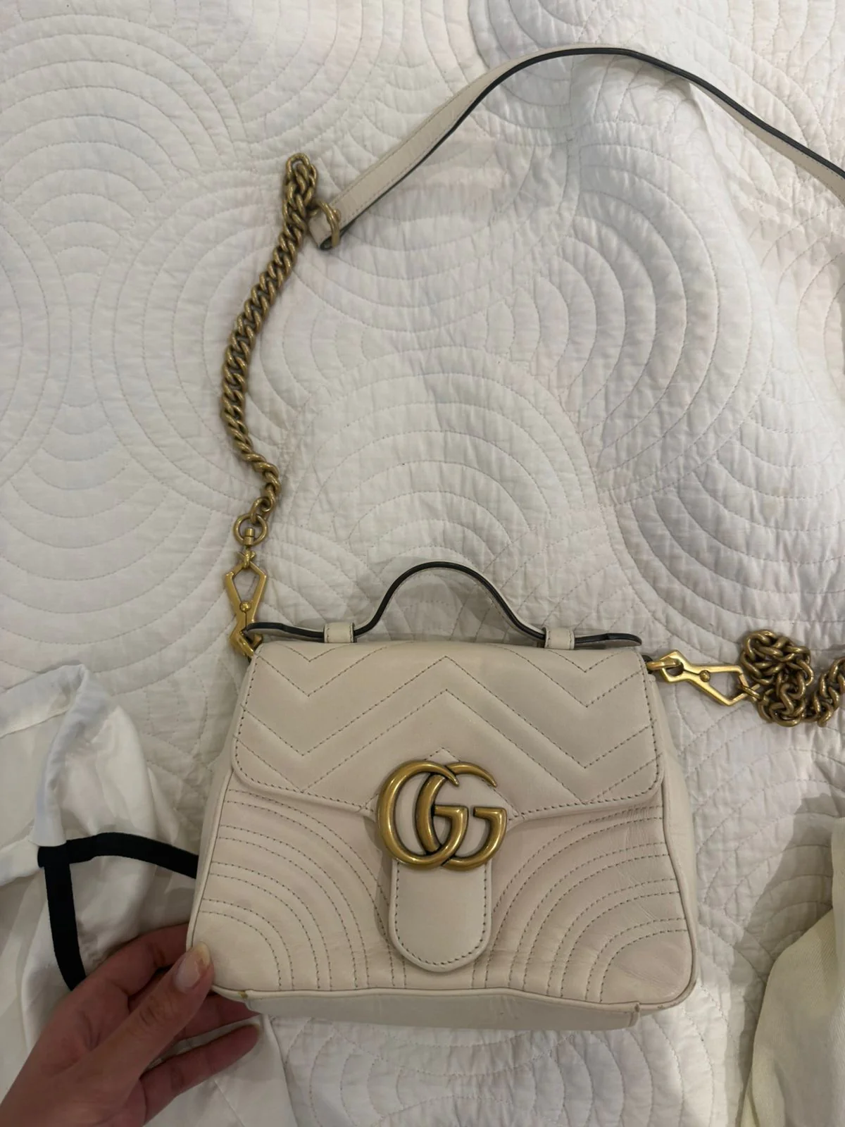 Gucci Leather GG Marmont Top Handle Bag - Image 4
