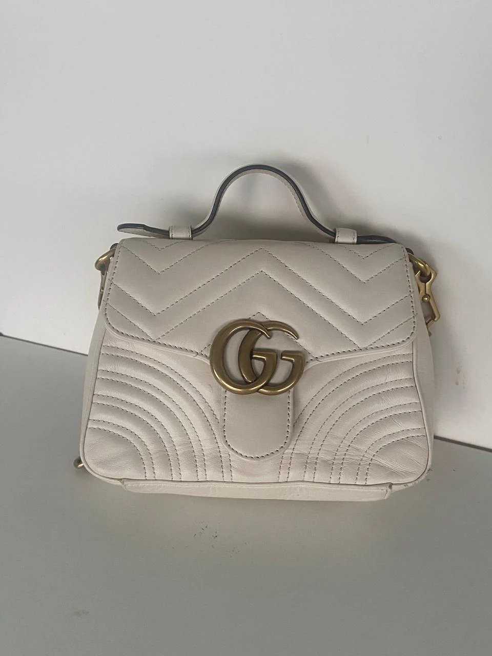Gucci Leather GG Marmont Top Handle Bag - Image 9