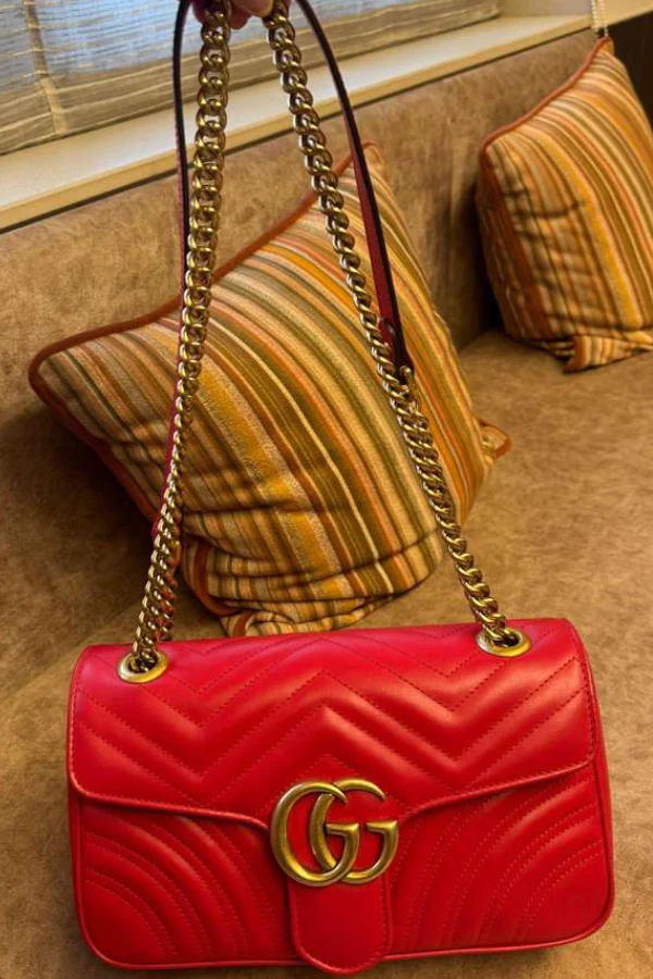 Gucci Marmont GG Small Red Matelassé Crossbody Bag - Image 3