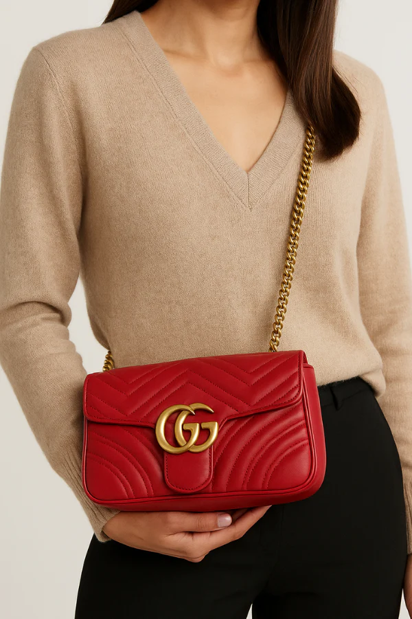 Gucci Marmont GG Small Red Matelassé Crossbody Bag - Image 4