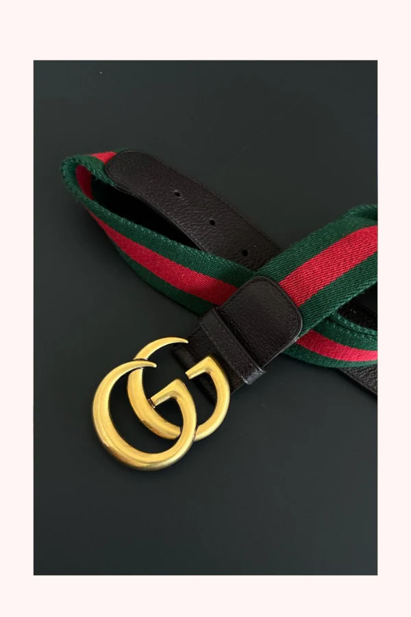 Gucci Multicolor Leather And Web GG Marmont Buckle Belt Size 34 - Image 2