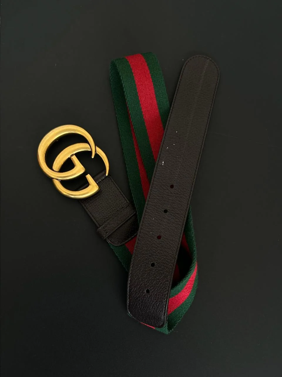Gucci Multicolor Leather And Web GG Marmont Buckle Belt Size 34 - Image 3