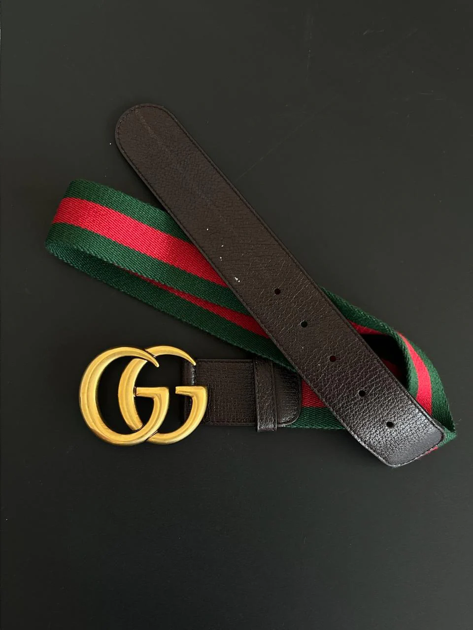 Gucci Multicolor Leather And Web GG Marmont Buckle Belt Size 34 - Image 4