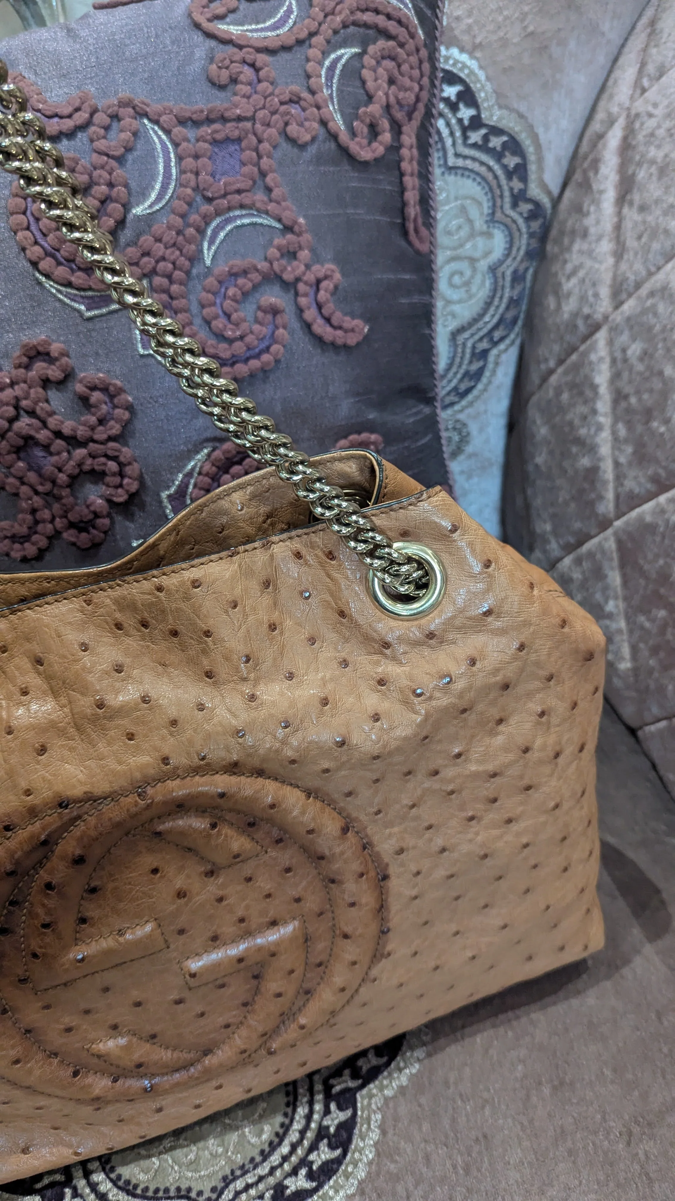 Gucci Ostrich Leather Soho Chain Shoulder Bag - Image 5