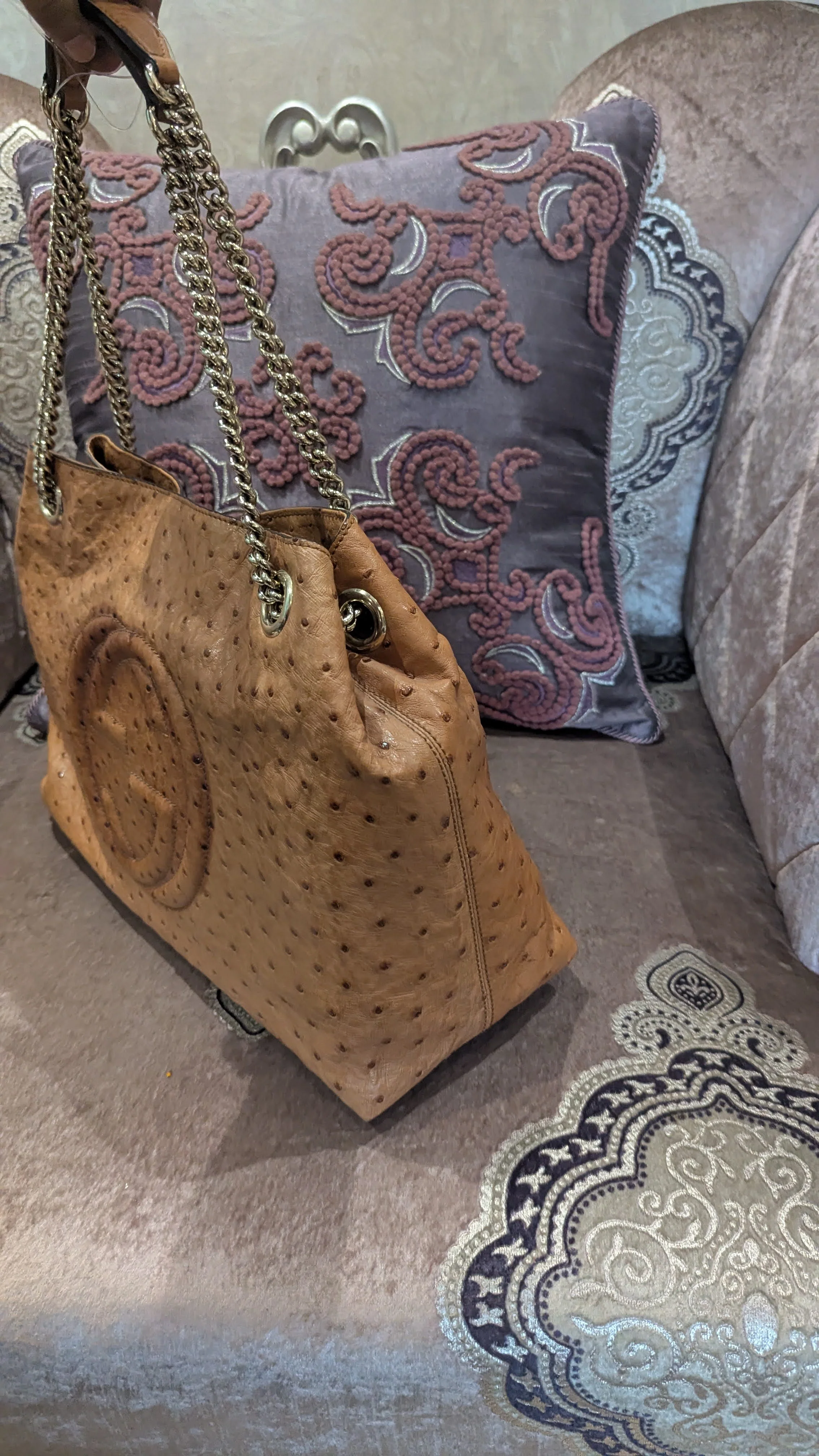 Gucci Ostrich Leather Soho Chain Shoulder Bag - Image 6