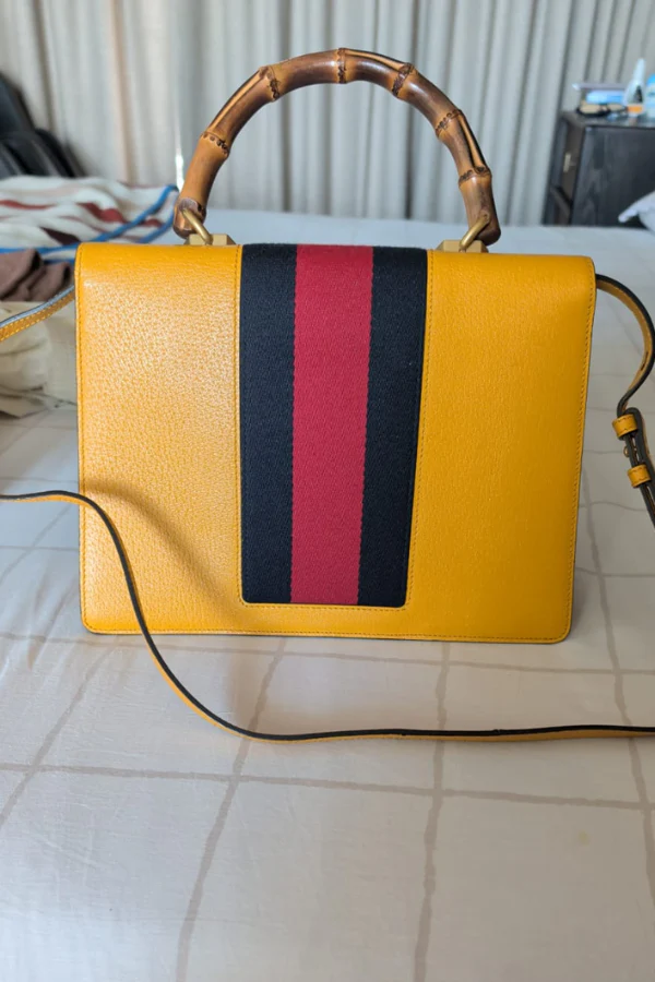 Gucci Yellow Leather Falena Satchel Bag - Image 3