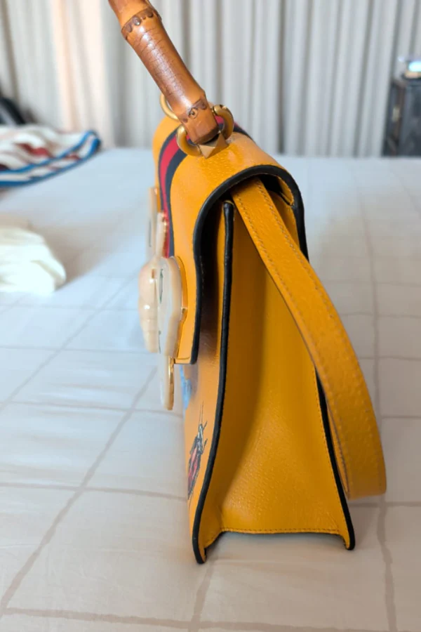 Gucci Yellow Leather Falena Satchel Bag - Image 4