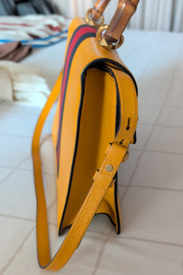 Gucci Yellow Leather Falena Satchel Bag - Image 5