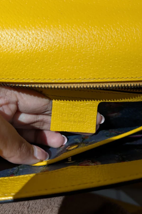 Gucci Yellow Leather Falena Satchel Bag - Image 7