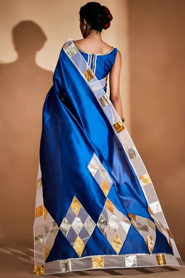 Gulabo By Abu Sandeep Royal Blue Chanderi Silk Gota Saree - Image 2