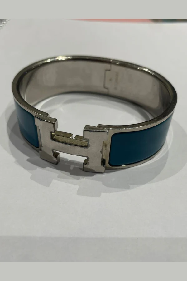 Hermes Clic Clac H Wide Duck Blue Enamel Palladium-Plated Bracelet - Image 2