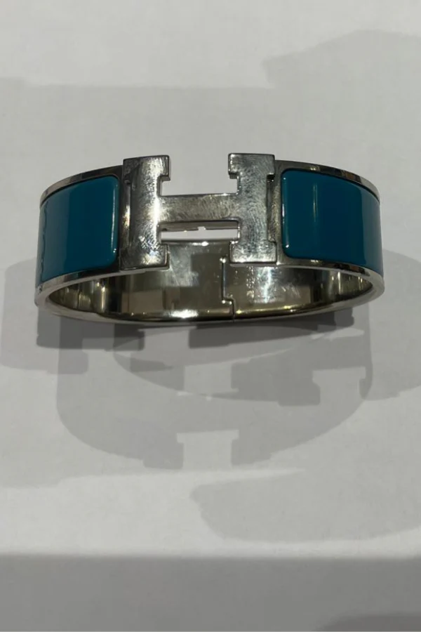 Hermes Clic Clac H Wide Duck Blue Enamel Palladium-Plated Bracelet - Image 3