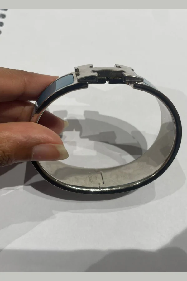 Hermes Clic Clac H Wide Duck Blue Enamel Palladium-Plated Bracelet - Image 4