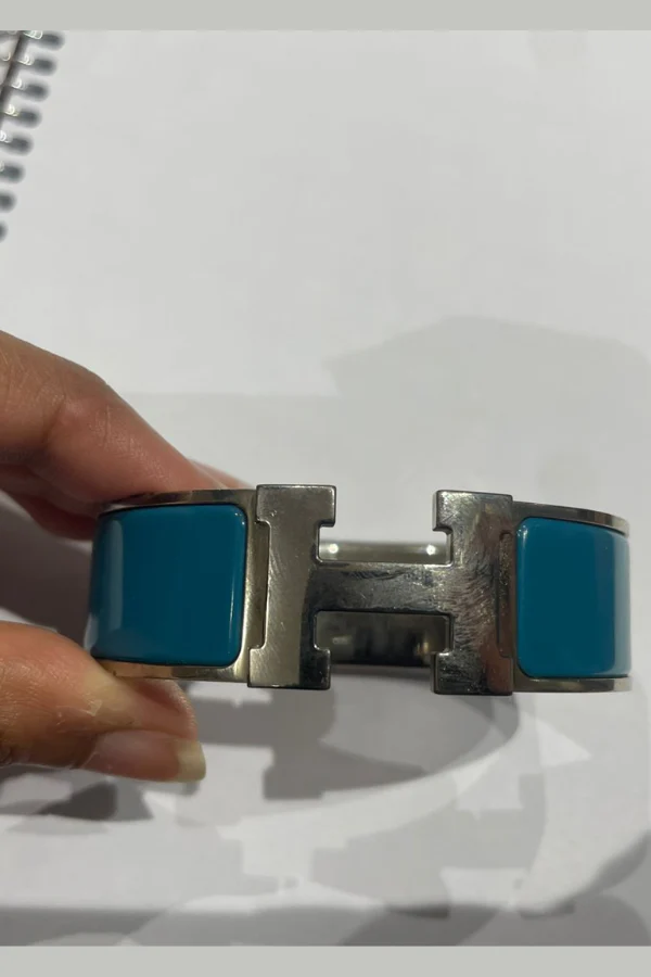 Hermes Clic Clac H Wide Duck Blue Enamel Palladium-Plated Bracelet - Image 5