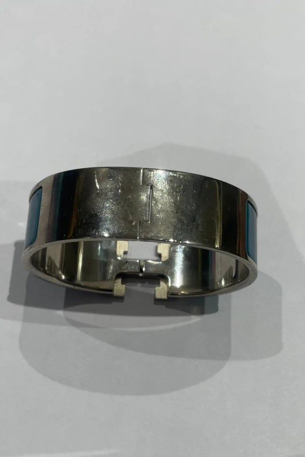 Hermes Clic Clac H Wide Duck Blue Enamel Palladium-Plated Bracelet - Image 6