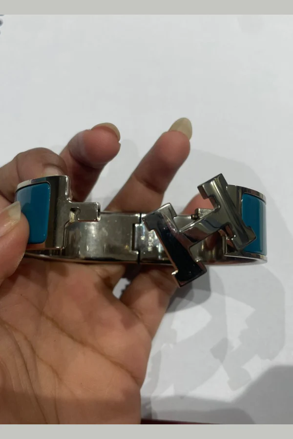Hermes Clic Clac H Wide Duck Blue Enamel Palladium-Plated Bracelet - Image 7