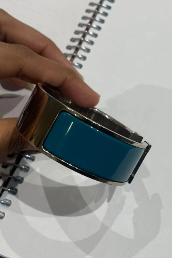 Hermes Clic Clac H Wide Duck Blue Enamel Palladium-Plated Bracelet - Image 8