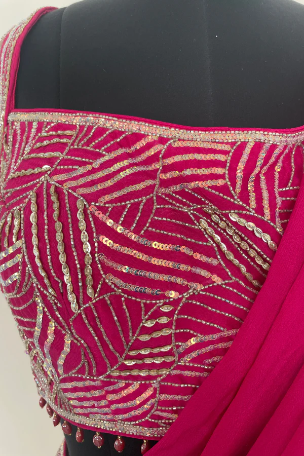 Hot Pink Pre stitched Saree - Image 5