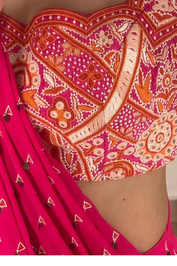 Hot pink pre stitched saree - Image 5