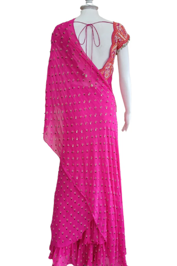 Hot pink pre stitched saree - Image 7