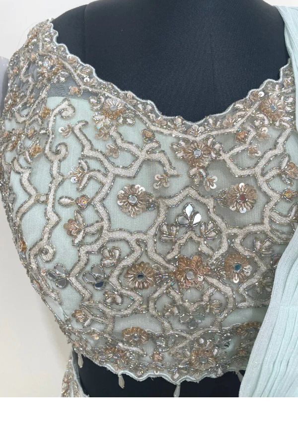 Ice Blue Pre stitched saree set - Image 4