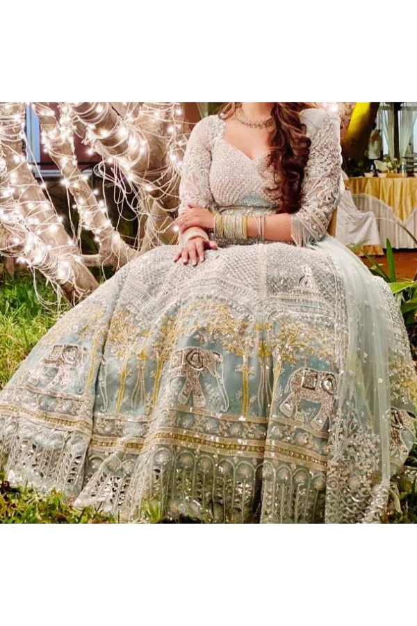 Icy blue embellished lehenga - Image 2