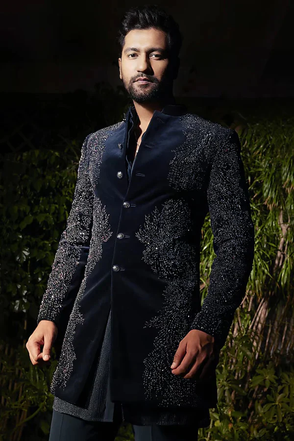 Imperial Teal Velvet Embroidered Sherwani