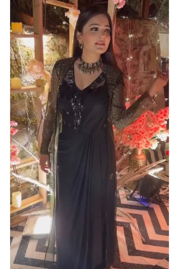 Indo western saree gown and long jacket