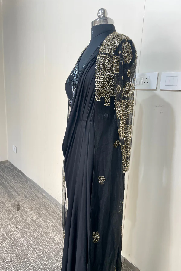 Indo western saree gown and long jacket - Image 3