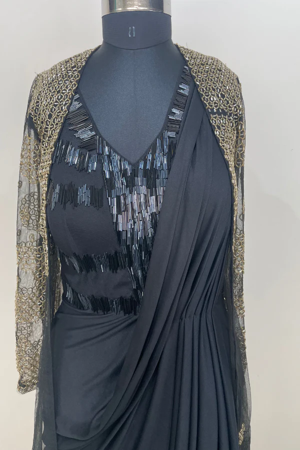 Indo western saree gown and long jacket - Image 4