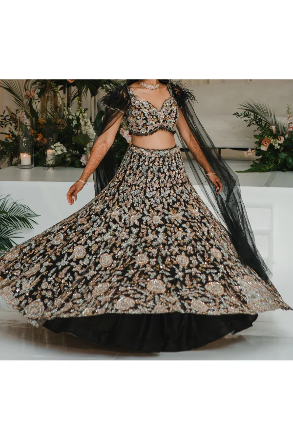 Isa by Dolly Wahal Black embroidered Lehenga set