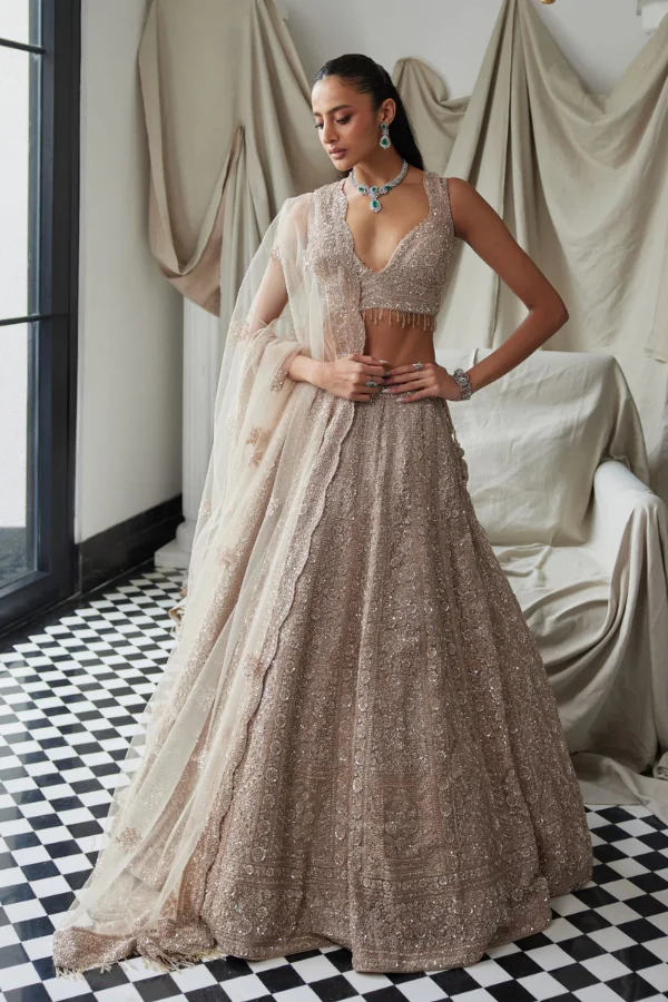 istya BEIGE EMBROIDEREd LEHENGA SET - Image 2