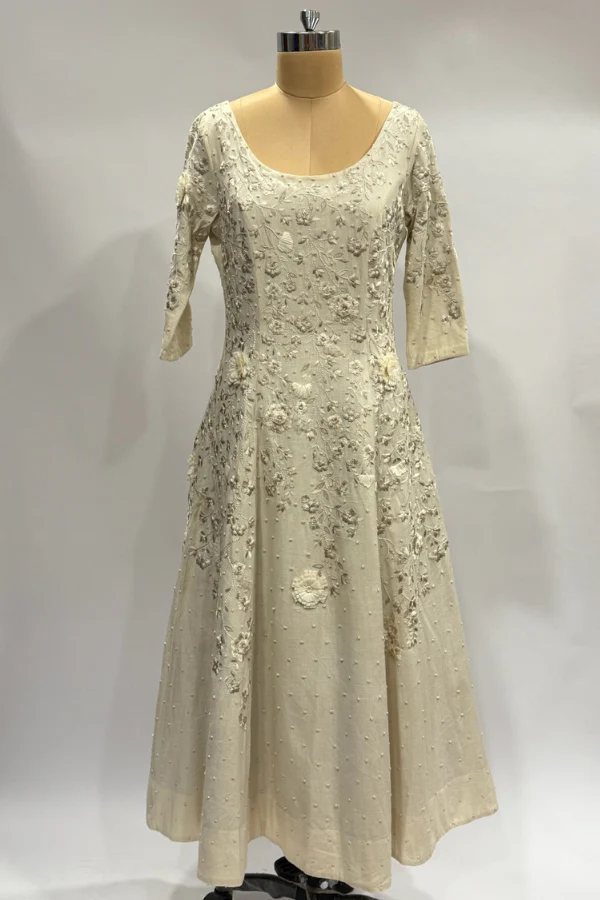 Ivory Embroidered Midi Dress by Shriya Som