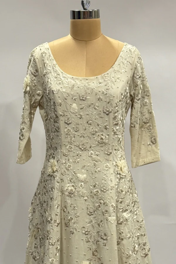 Ivory Embroidered Midi Dress by Shriya Som - Image 3