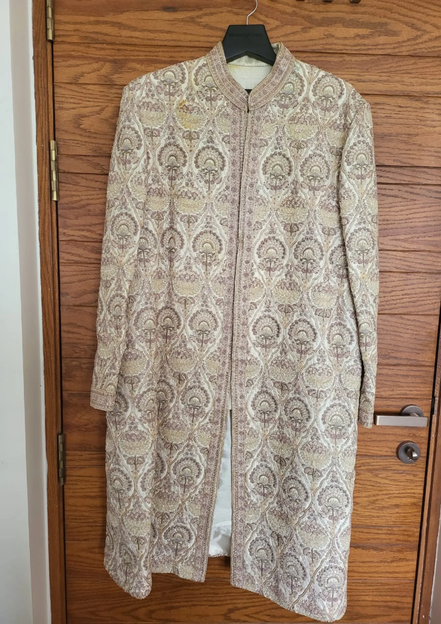 Shyamal & Bhumika Ivory & Mauve Embroidered Sherwani Set