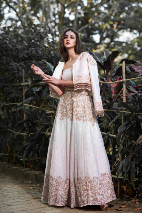 IVORY PINK OMBRE EMBROIDERED LEHANGA SET
