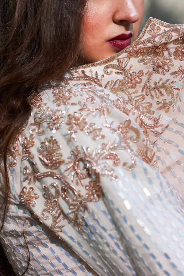 IVORY PINK OMBRE EMBROIDERED LEHANGA SET - Image 3