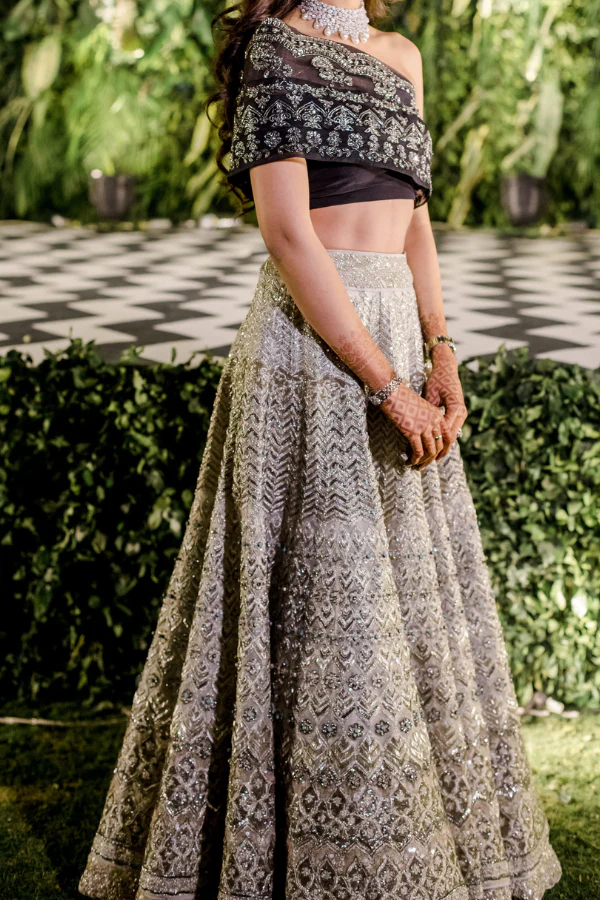 Jade by MK black and silver lehenga