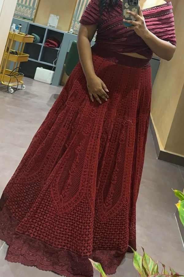 Jade by MK maroon embroidered lehenga - Image 2