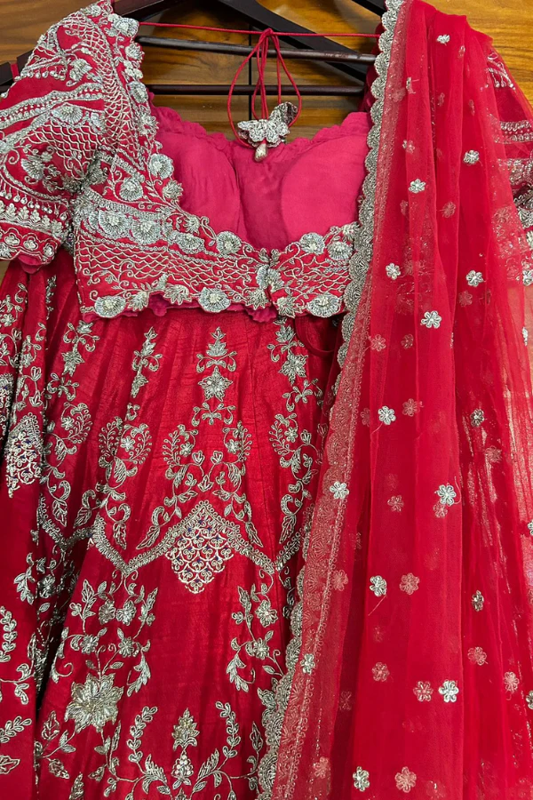 Jayanti Reddy Red Silk Zari Embroidered Lehenga Set - Image 4