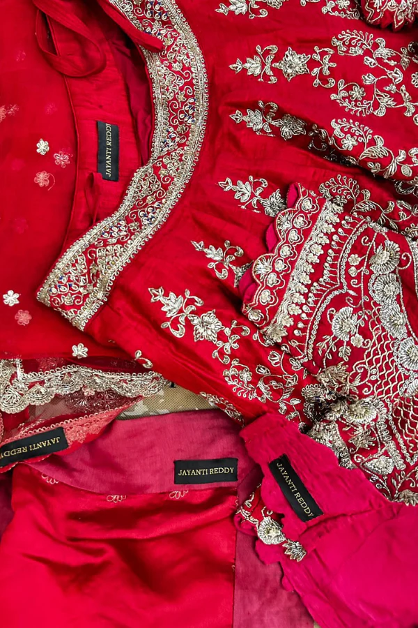 Jayanti Reddy Red Silk Zari Embroidered Lehenga Set - Image 9