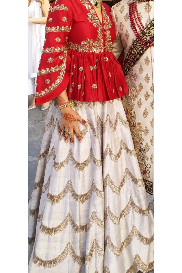 JAYANTI REDDY red top and light mint green skirt set - Image 2