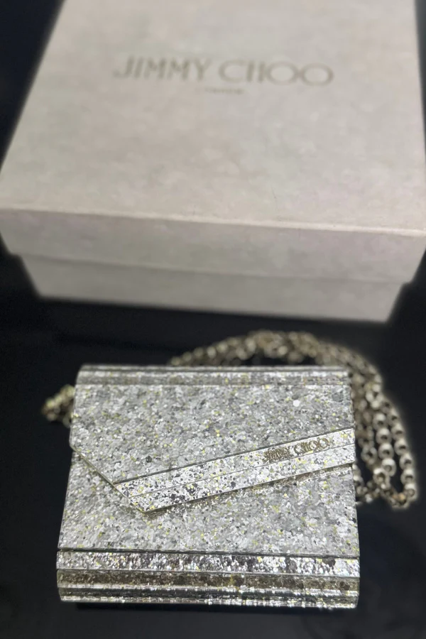 Jimmy Choo Champagne Coarse Glitter Acrylic Mini Clutch Bag - Image 4