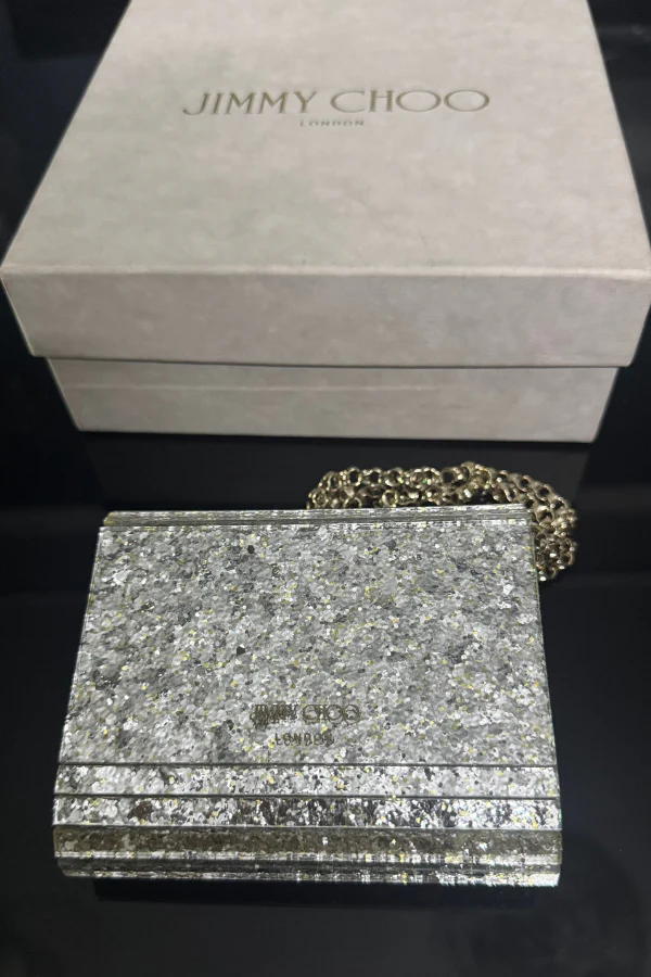 Jimmy Choo Champagne Coarse Glitter Acrylic Mini Clutch Bag - Image 5