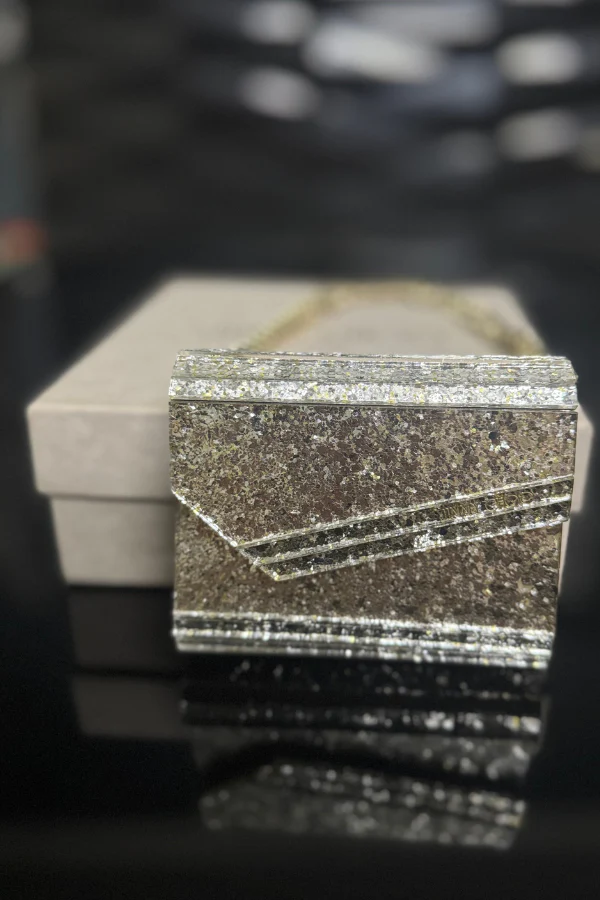 Jimmy Choo Champagne Coarse Glitter Acrylic Mini Clutch Bag - Image 6