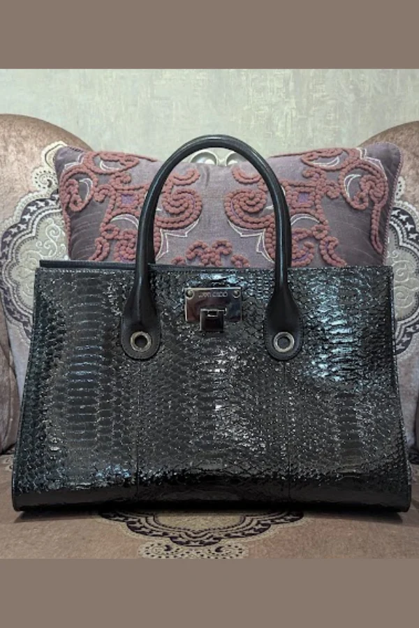 Jimmy Choo Riley Croc Embossed Top Handle Bag - Image 2