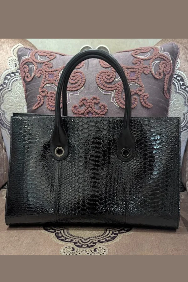 Jimmy Choo Riley Croc Embossed Top Handle Bag - Image 3