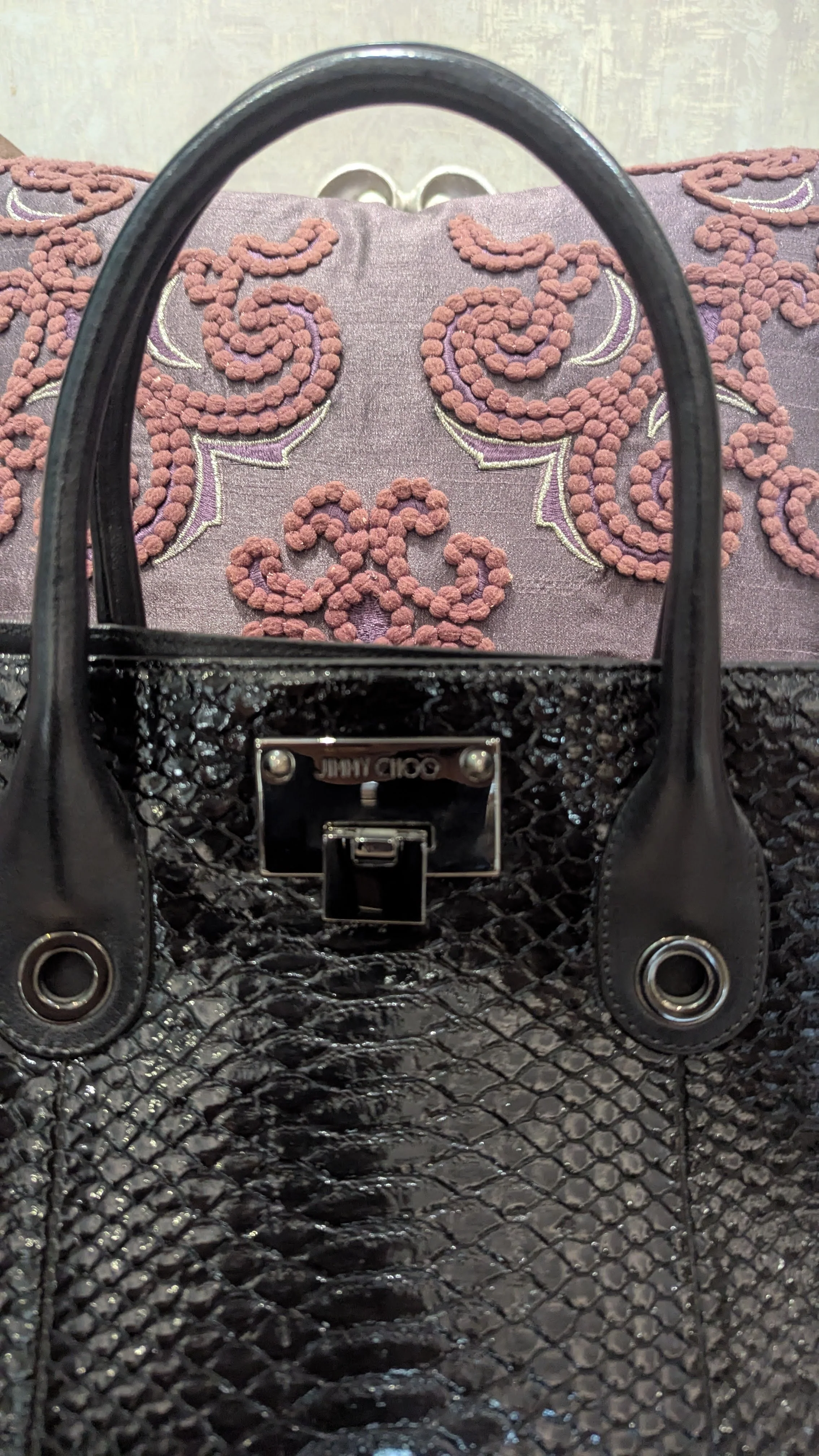 Jimmy Choo Riley Croc Embossed Top Handle Bag - Image 4