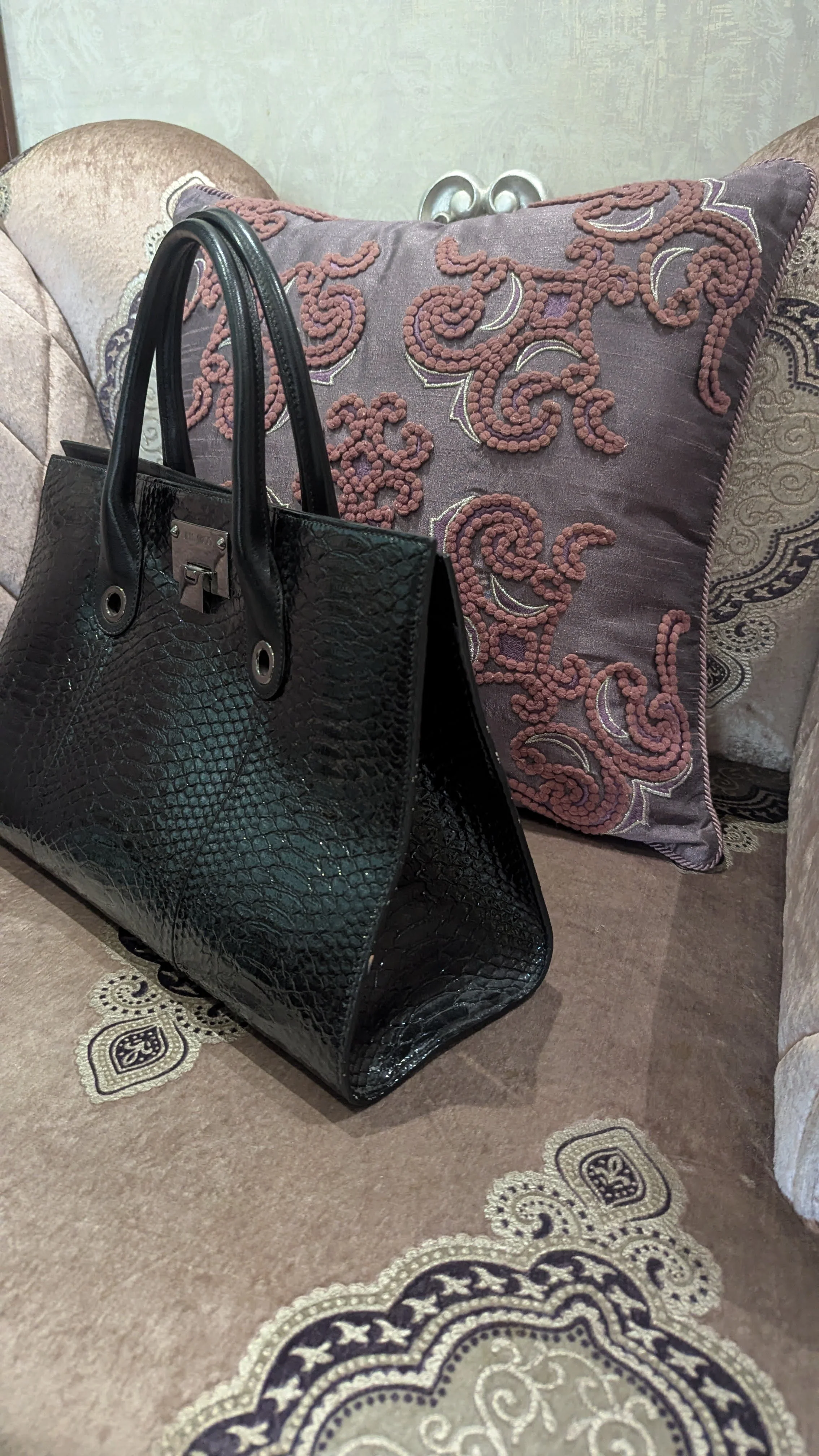 Jimmy Choo Riley Croc Embossed Top Handle Bag - Image 5